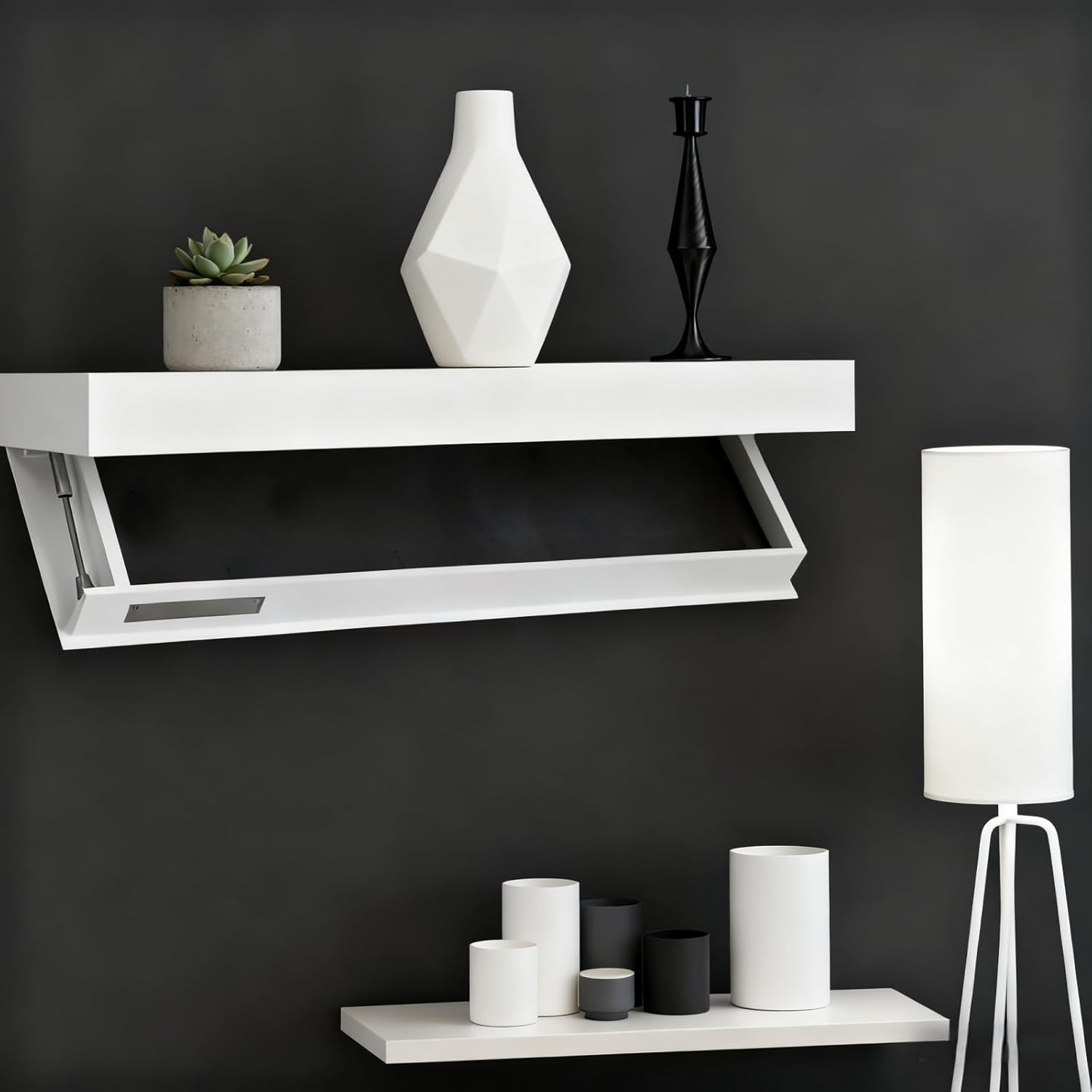 Mesa de Noche Flotante con Compartimento Secreto | Estilo Escandinavo Bicolor Roble/Blanco con Cajón de Extensión Total