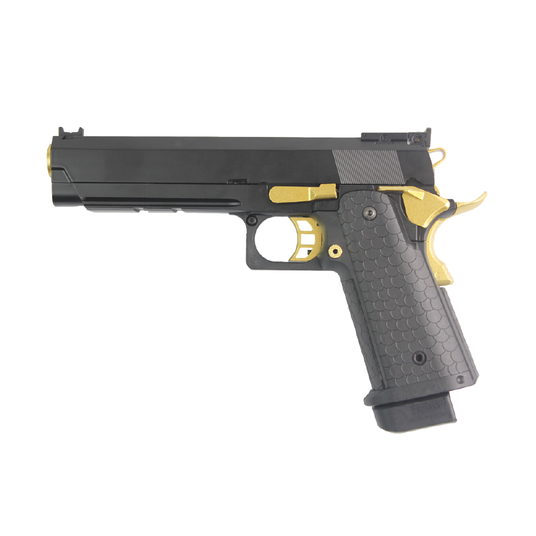 Pistola Airsoft Double Bell Hi-Capa 5.1 Full Metal GBB – Green Gas | Black Gold Edition