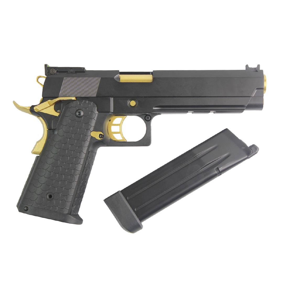 Pistola Airsoft Double Bell Hi-Capa 5.1 Full Metal GBB – Green Gas | Black Gold Edition