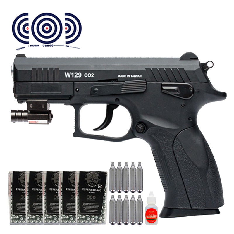 Pistola de Presión CO2 CZ300 W129 4.5mm Blowback – Kit Completo con Mira Láser + Esferas + CO2 + Aceite + Blancos