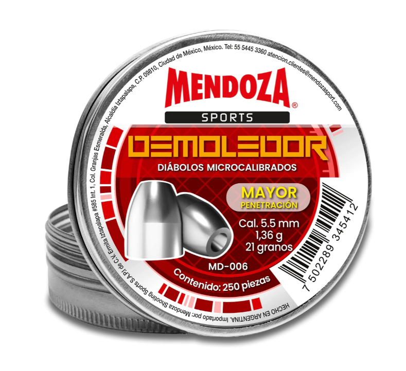 Diábolo Mendoza Demoledor Slug Cal. .22 (5.5mm) 21gr — Pack 2 Latas x 250 pzas