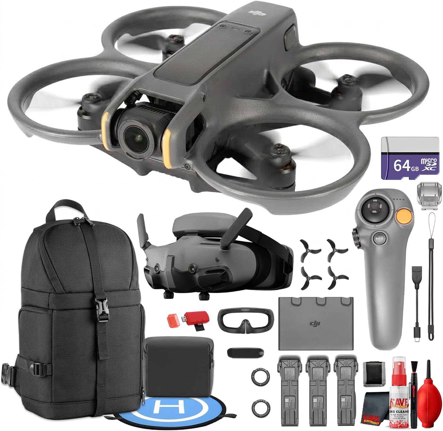 DJI Avata 2 – Fly More Combo | Gafas 3 + 3 Baterías + Tarjeta 64GB + Mochila Sling