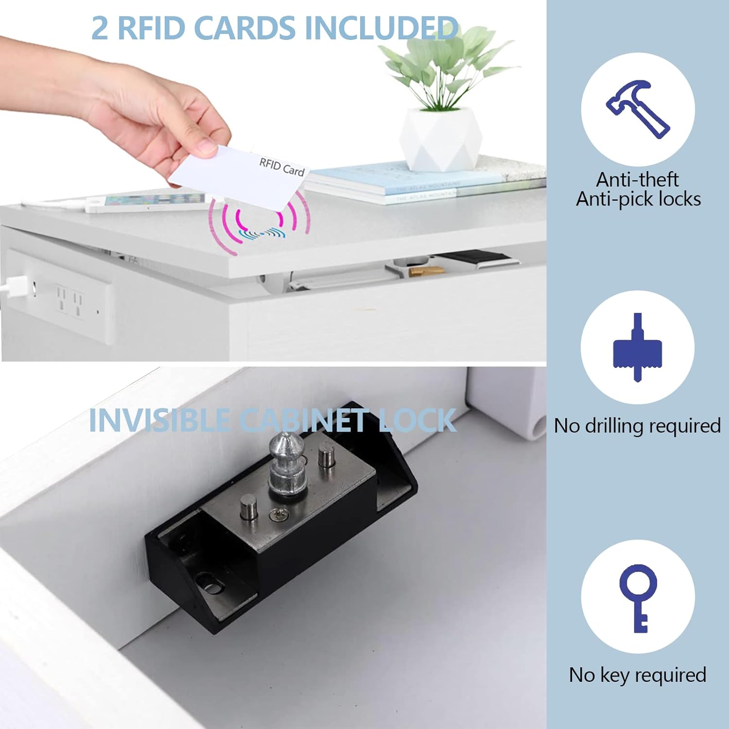 Mesa de Noche con Caja Fuerte Integrada y Compartimento Secreto - Iluminación LED Azul