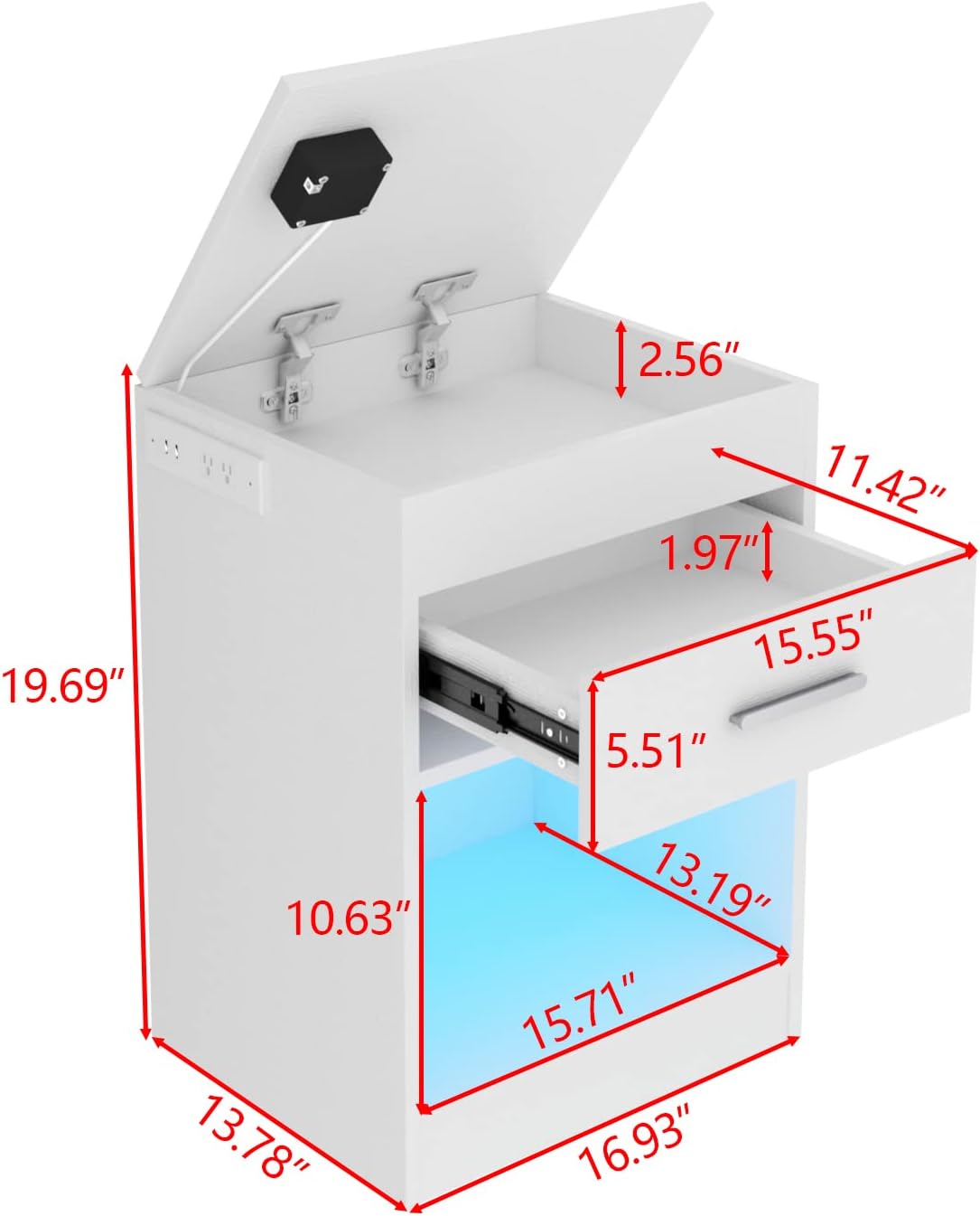 Mesa de Noche con Caja Fuerte Integrada y Compartimento Secreto - Iluminación LED Azul
