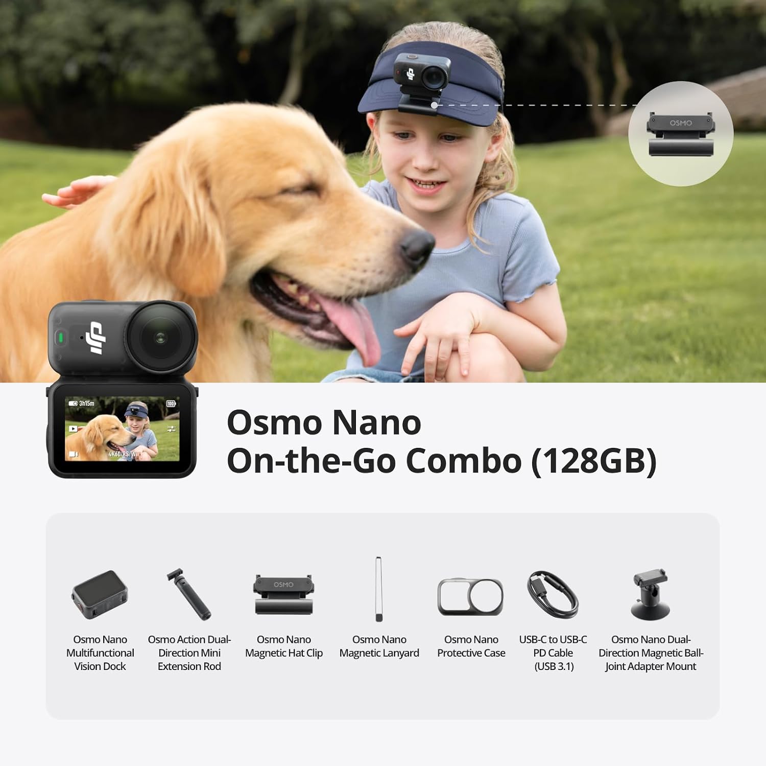 DJI Osmo Nano On-the-Go Combo 128GB – Contenido completo del kit con todos los accesorios incluidos