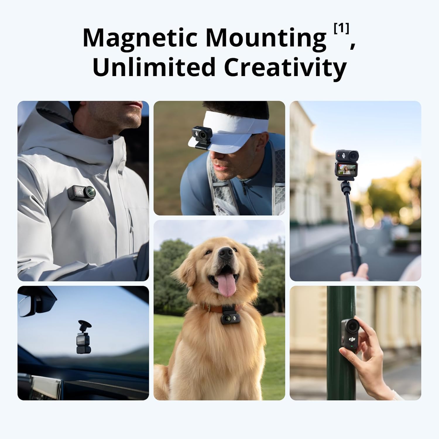 DJI Osmo Nano – Magnetic Mounting: montaje en pecho, gorra, palo selfie, collar de perro, parabrisas y poste