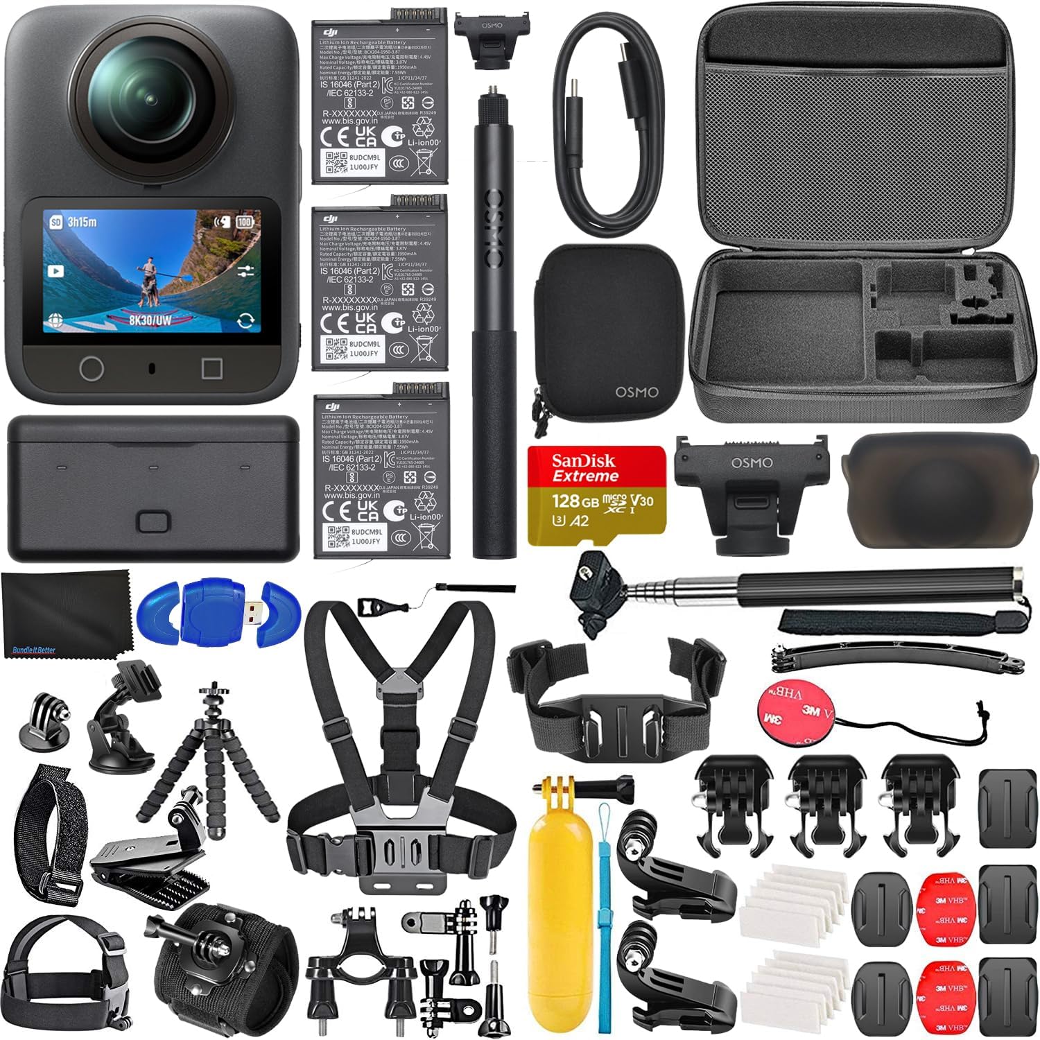 DJI Osmo 360 Adventure Combo – Cámara 360° 8K | 3 Baterías + 128GB + Kit Completo