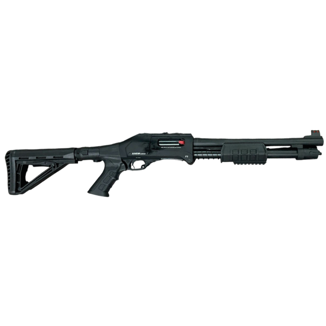 AXOR Arms Pump Action F3 | Escopeta Táctica Compacta con Quad Rail Picatinny y Culata M4 Plegable