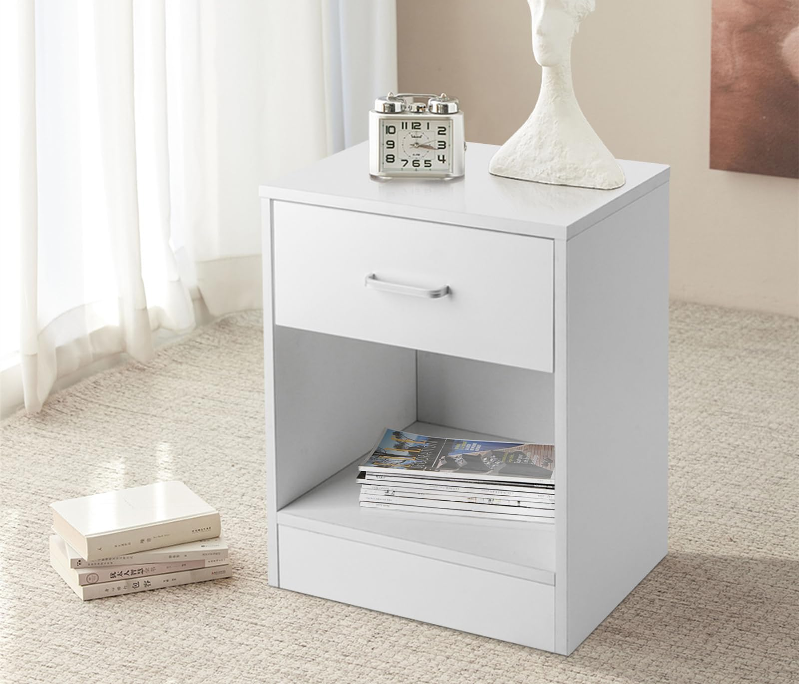 Mesa de Noche con Caja Fuerte Integrada y Compartimento Secreto - Iluminación LED Azul