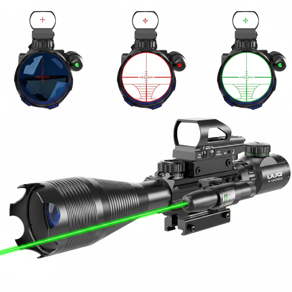 Mira Táctica UUQ 4-16x50 Iluminada Rojo/Verde + Láser Verde + Punto Rojo Holográfico | Garantía 12 Meses