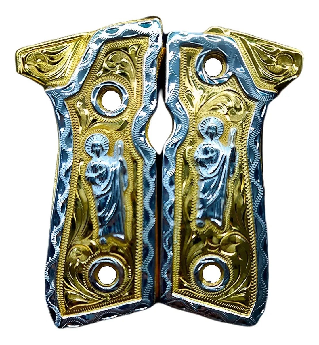 Empuñadura Cachas de Lujo Doradas San Judas para Beretta 92s | Chapado en Oro | Hecho en México