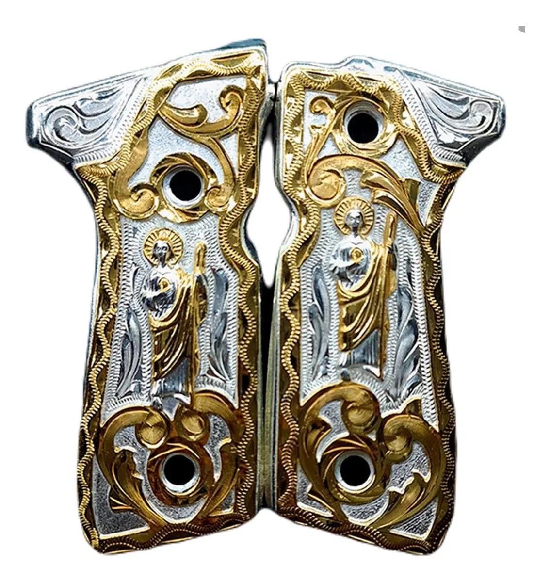 Empuñadura Cachas de Lujo Doradas San Judas para Beretta 92s | Chapado en Oro | Hecho en México