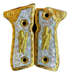 Empuñadura Cachas de Lujo Doradas San Judas para Beretta 92s | Chapado en Oro | Hecho en México