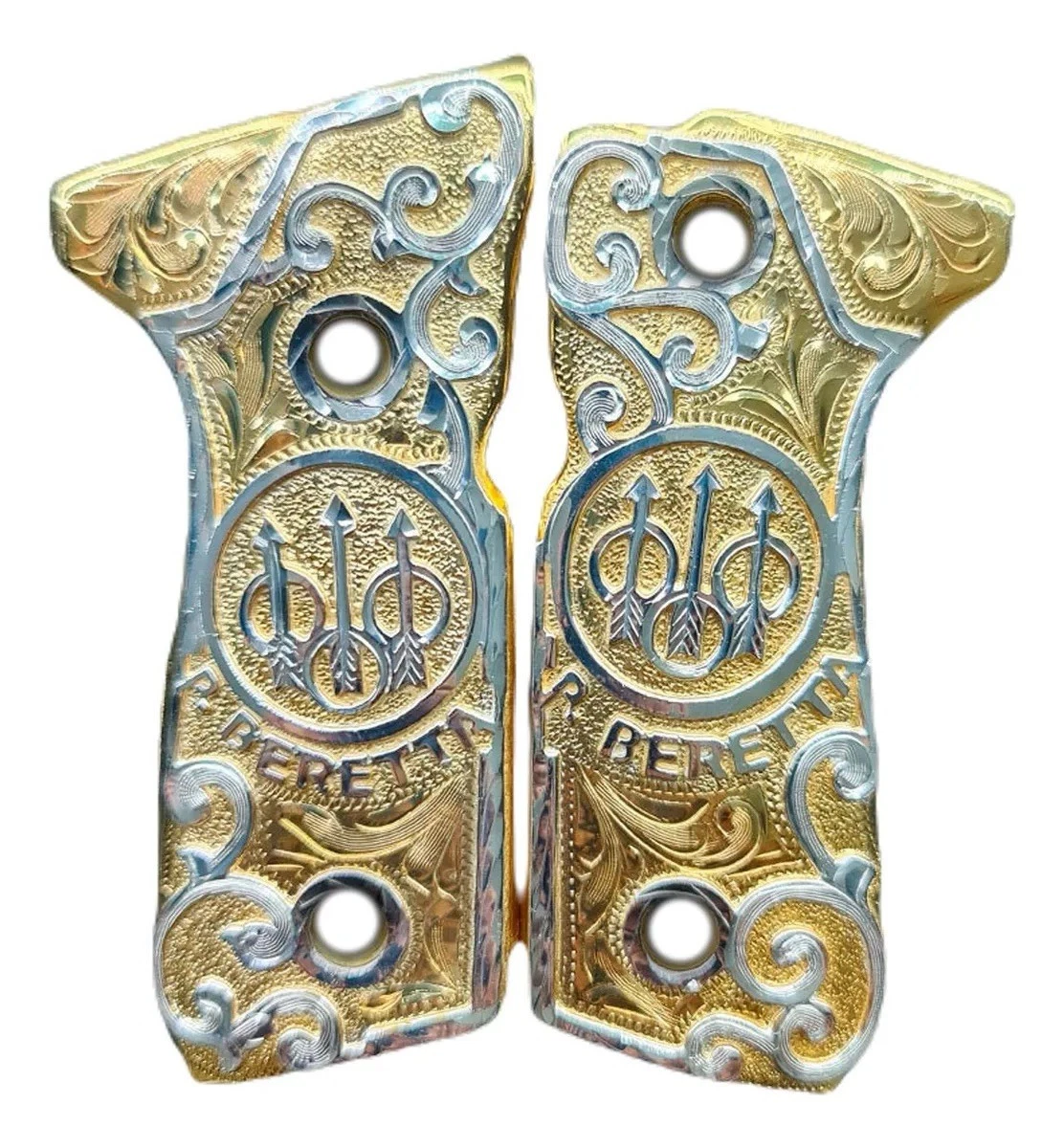 Empuñadura Cachas de Lujo Dorado Estilo Charro para Beretta 92fs | Chapado en Oro | Hecho en México