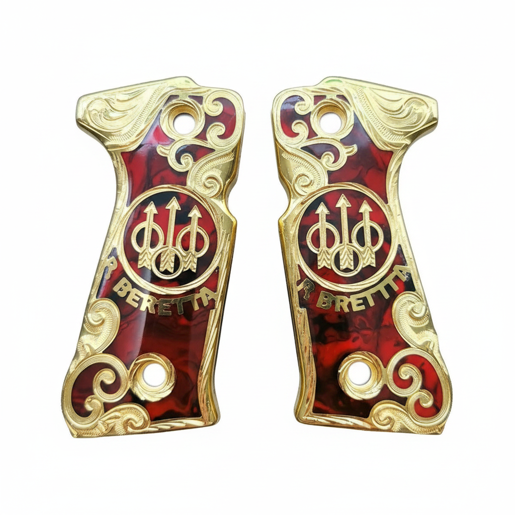 Empuñadura Cachas de Lujo Dorado Estilo Charro para Beretta 92fs | Chapado en Oro | Hecho en México