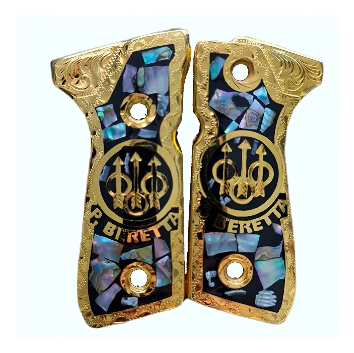 Empuñadura Cachas de Lujo Dorado Estilo Charro para Beretta 92fs | Chapado en Oro | Hecho en México