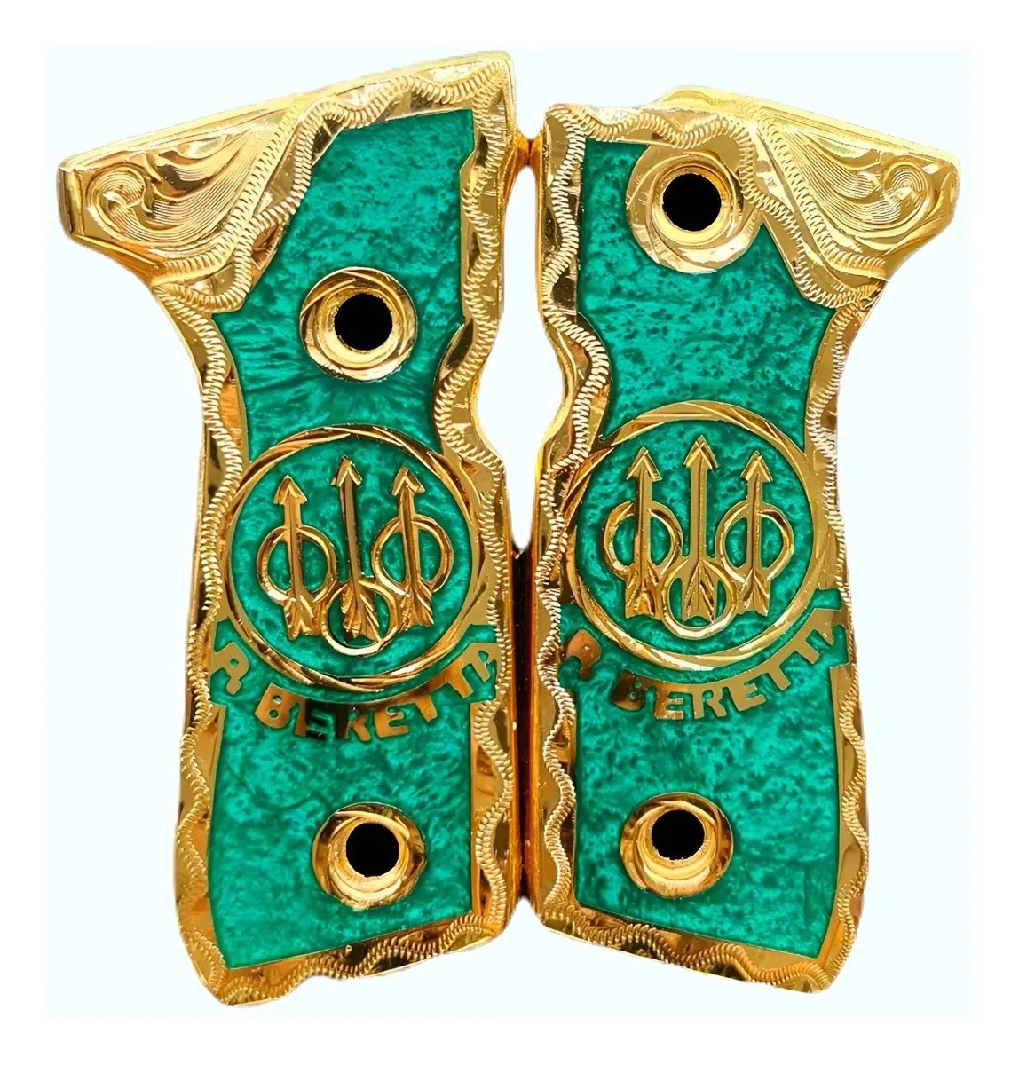 Empuñadura Cachas de Lujo Dorado Estilo Charro para Beretta 92fs | Chapado en Oro | Hecho en México