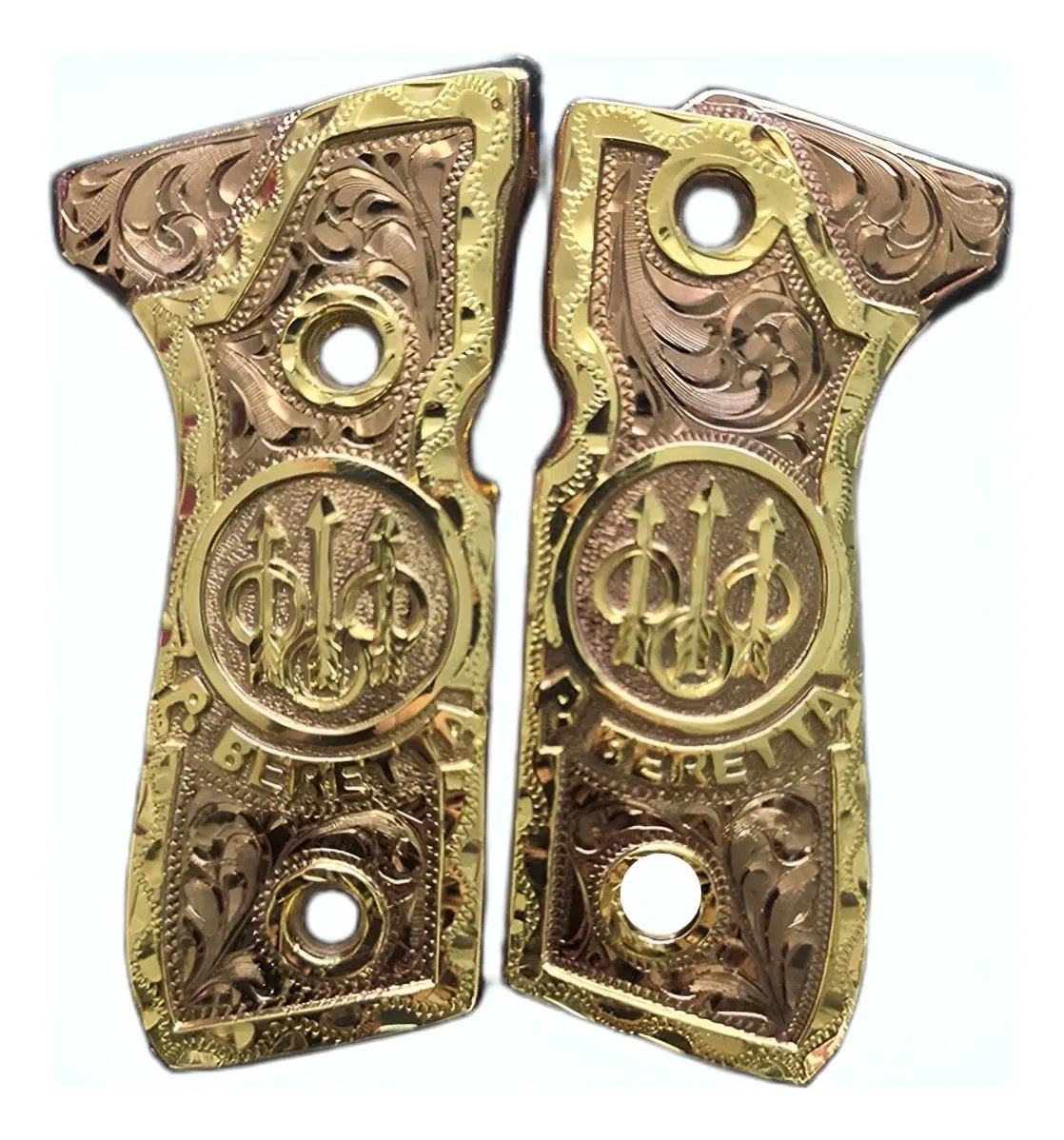 Empuñadura Cachas de Lujo Dorado Estilo Charro para Beretta 92fs | Chapado en Oro | Hecho en México