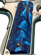 Cachas Aperladas Premium para Colt 1911 — Nácar Blanco | Marfil Sintético | Caballo Plateado